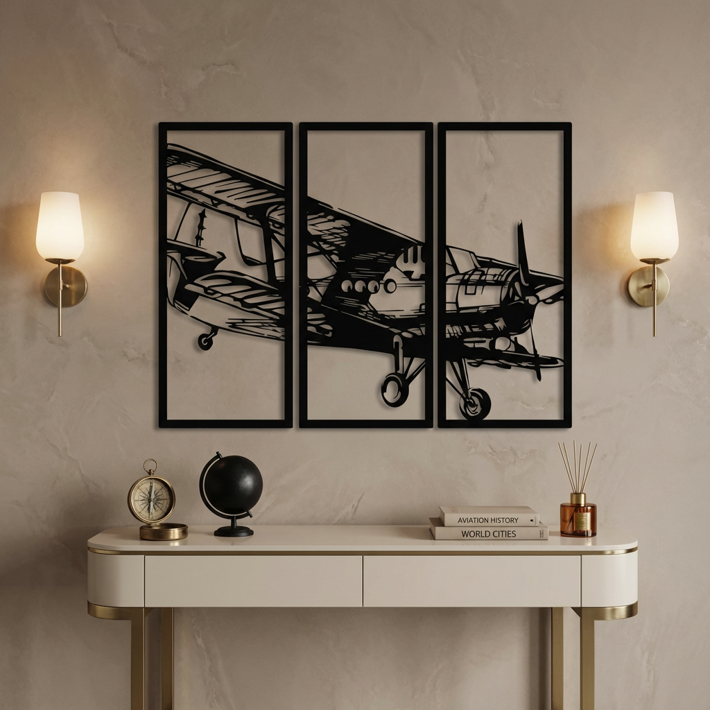 Vintage Airplane Metal Wall Art | 3-Piece Decorative Wall Sculpture