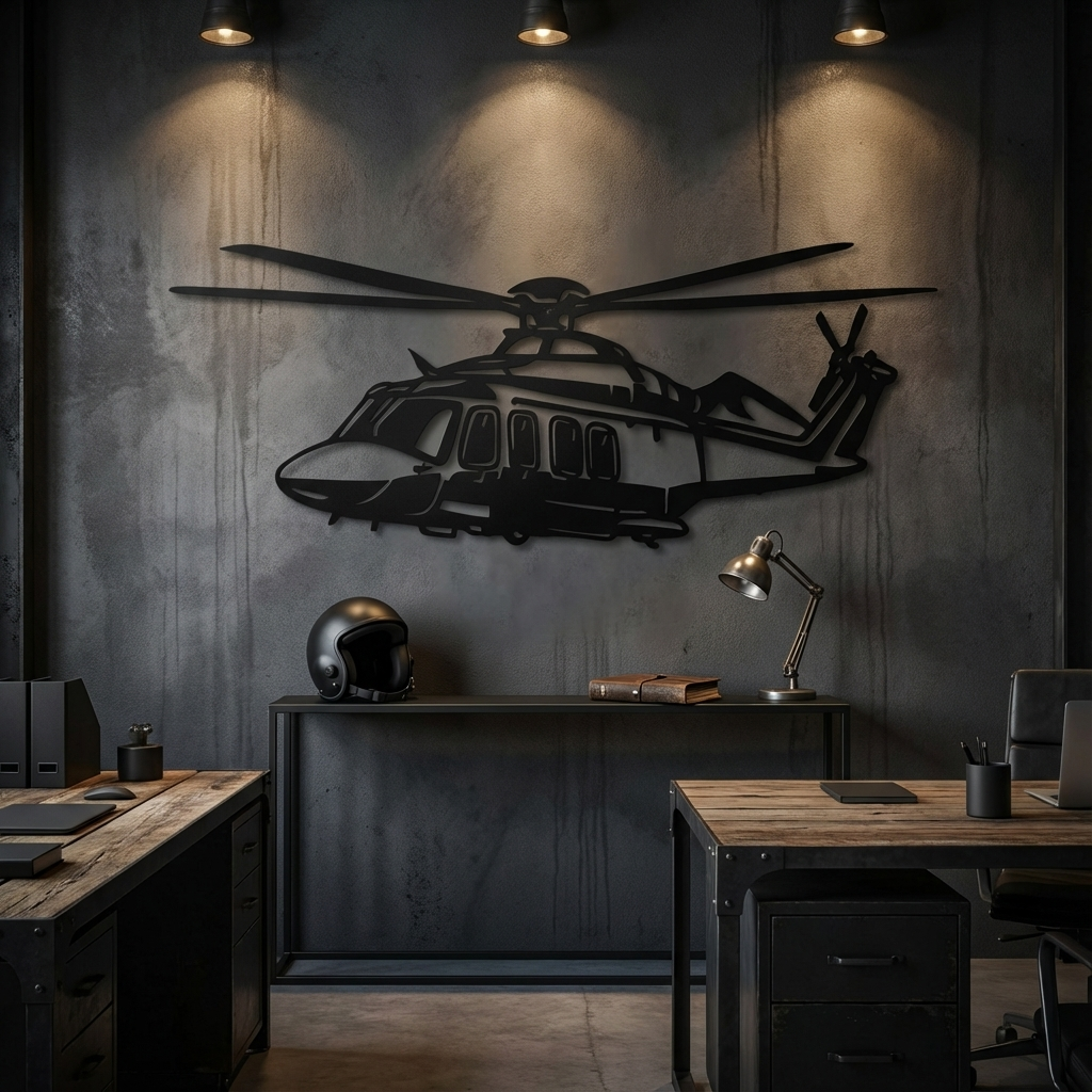 AW139 Helicopter Metal Wall Art | Aviation Decorative Wall Sculpture