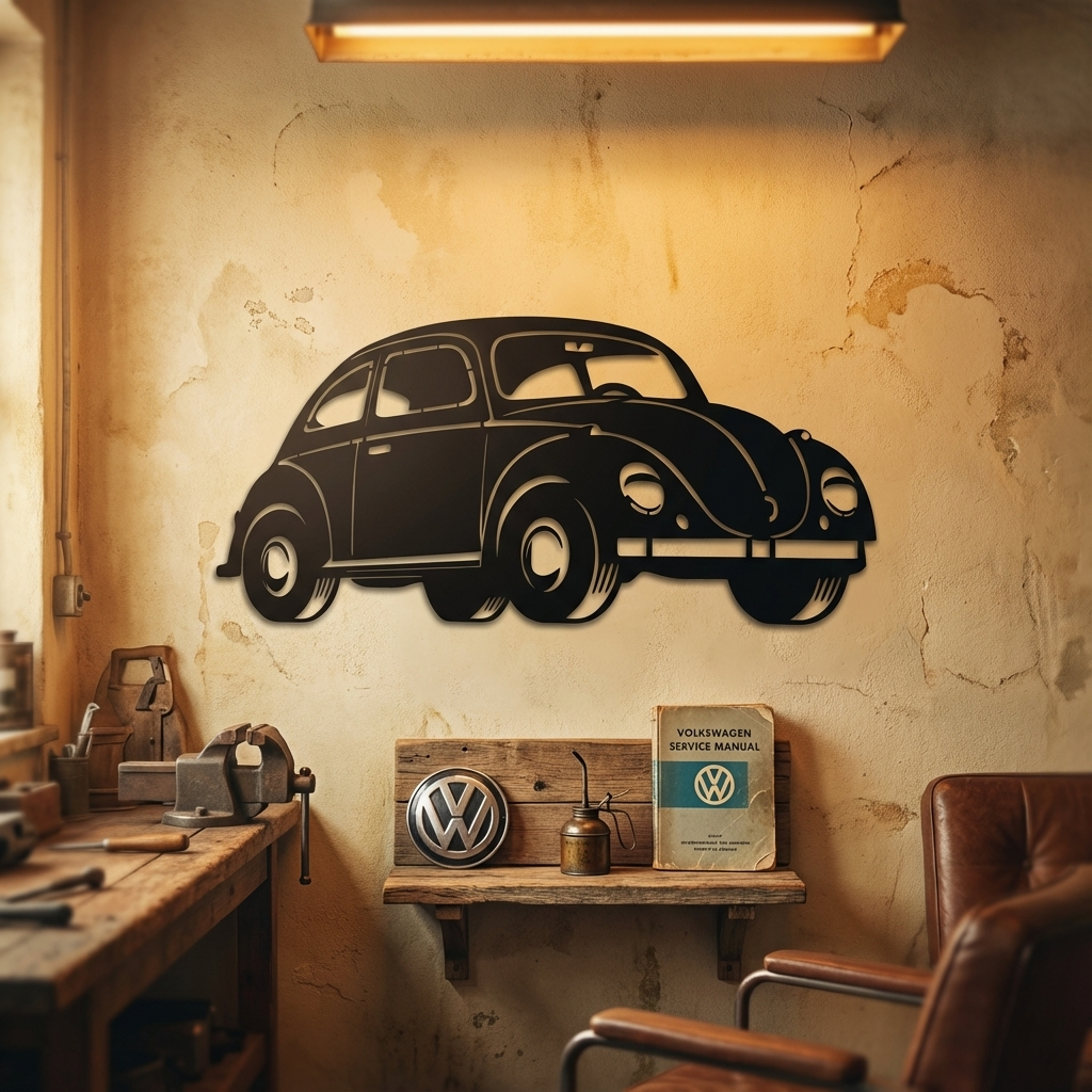 Vintage Beetle Car Metal Wall Art | Nostalgic Decorative Sculpture