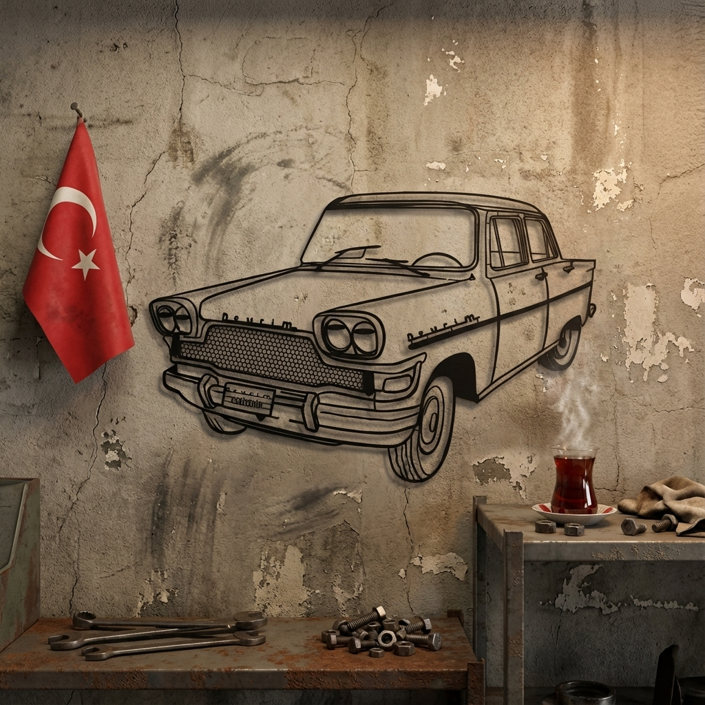 Devrim Car Metal Wall Art | Classic Turkish Automobile Sculpture Decor
