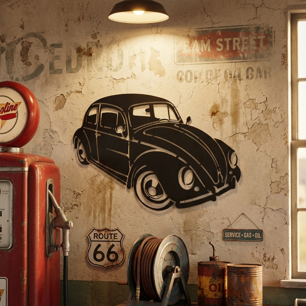 Classic Volkswagen Beetle Metal Wall Art | Retro Car Wall Sculpture