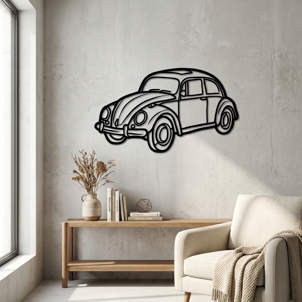Volkswagen Beetle Metal Wall Art | Classic Car Decorative Sculpture