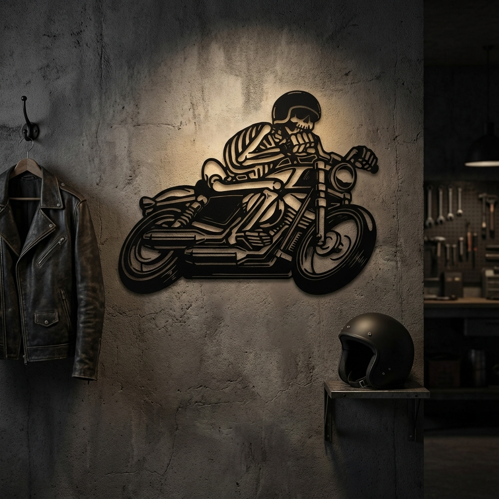 Immortal Skeleton Rider Metal Wall Art | Motorcycle Wall Sculpture