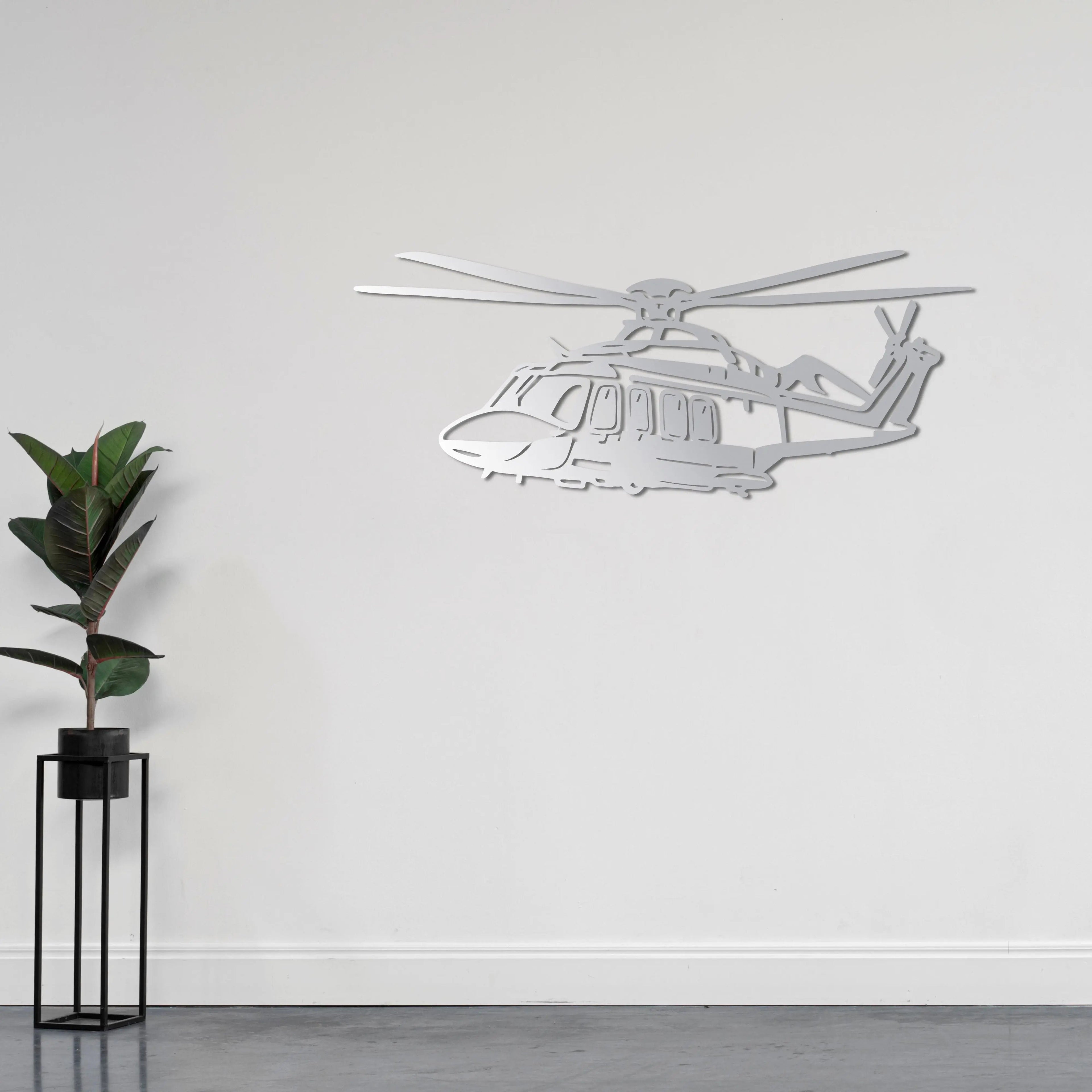 AW139 Helikopter Metal Duvar Dekoru Laser Artique