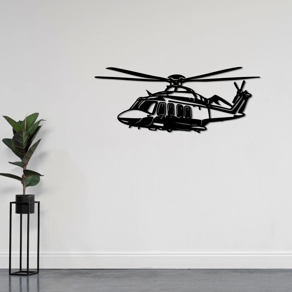 AW139 Helikopter Metal Duvar Dekoru Laser Artique