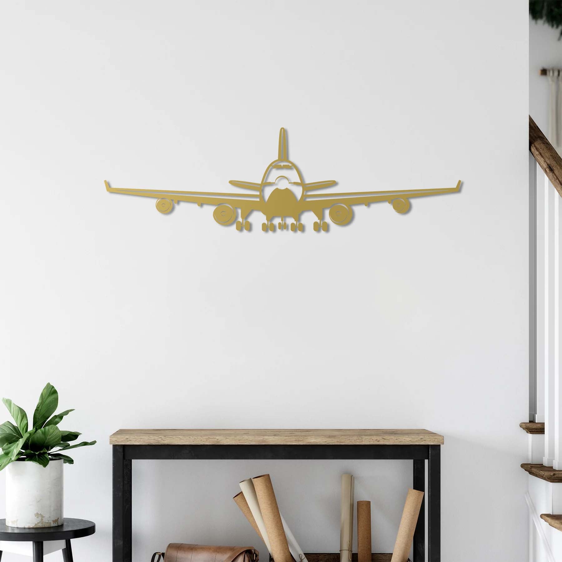 Handcrafted decorative metal sculpture featuring iconic Boeing 747