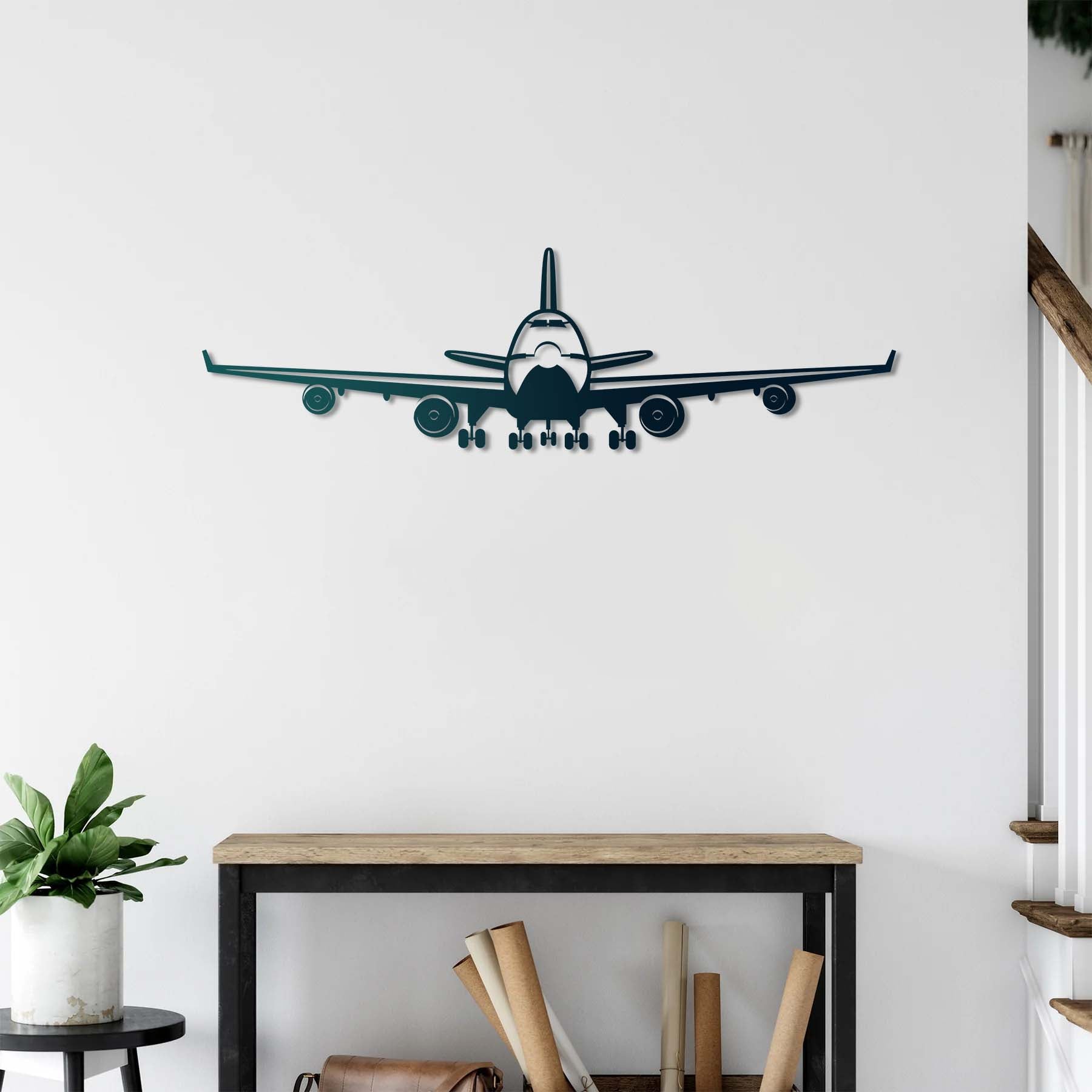 Detailed Boeing 747 metal sculpture symbolic of global travel