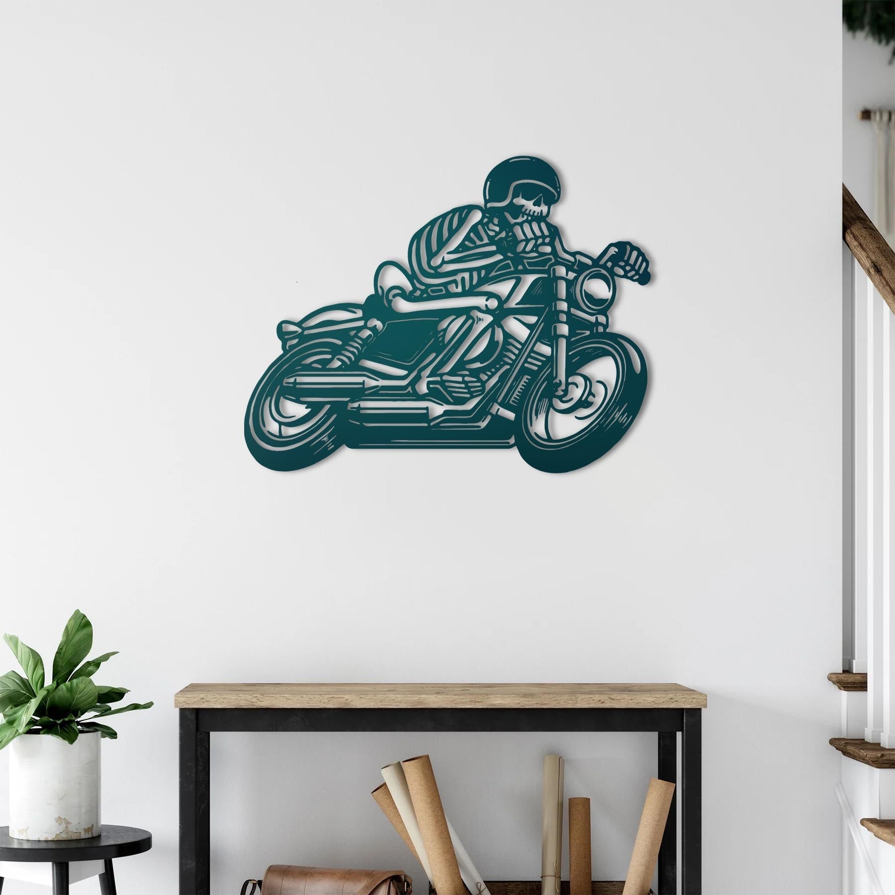 Immortal Skeleton Rider Metal Wall Art | Motorcycle Wall Sculpture