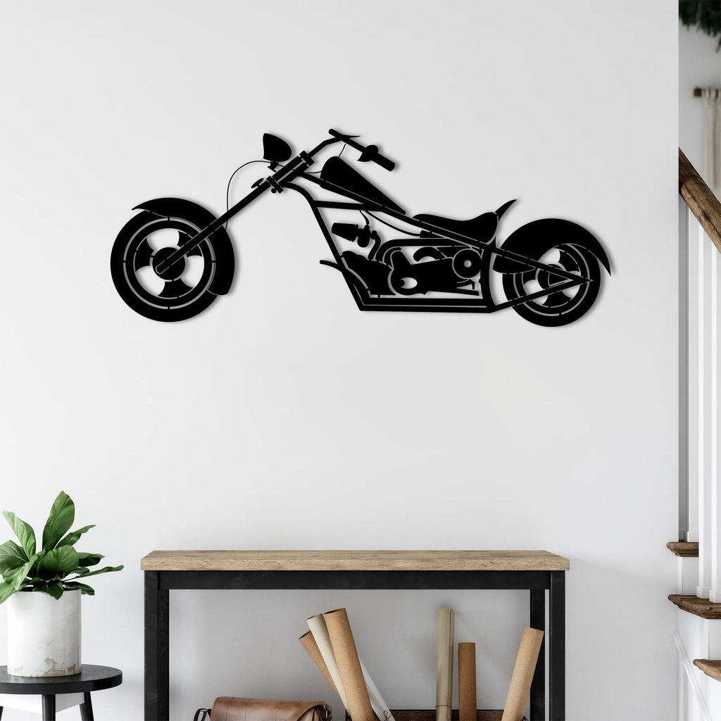Chopper motorcycle metal wall art ideal for biker interiors