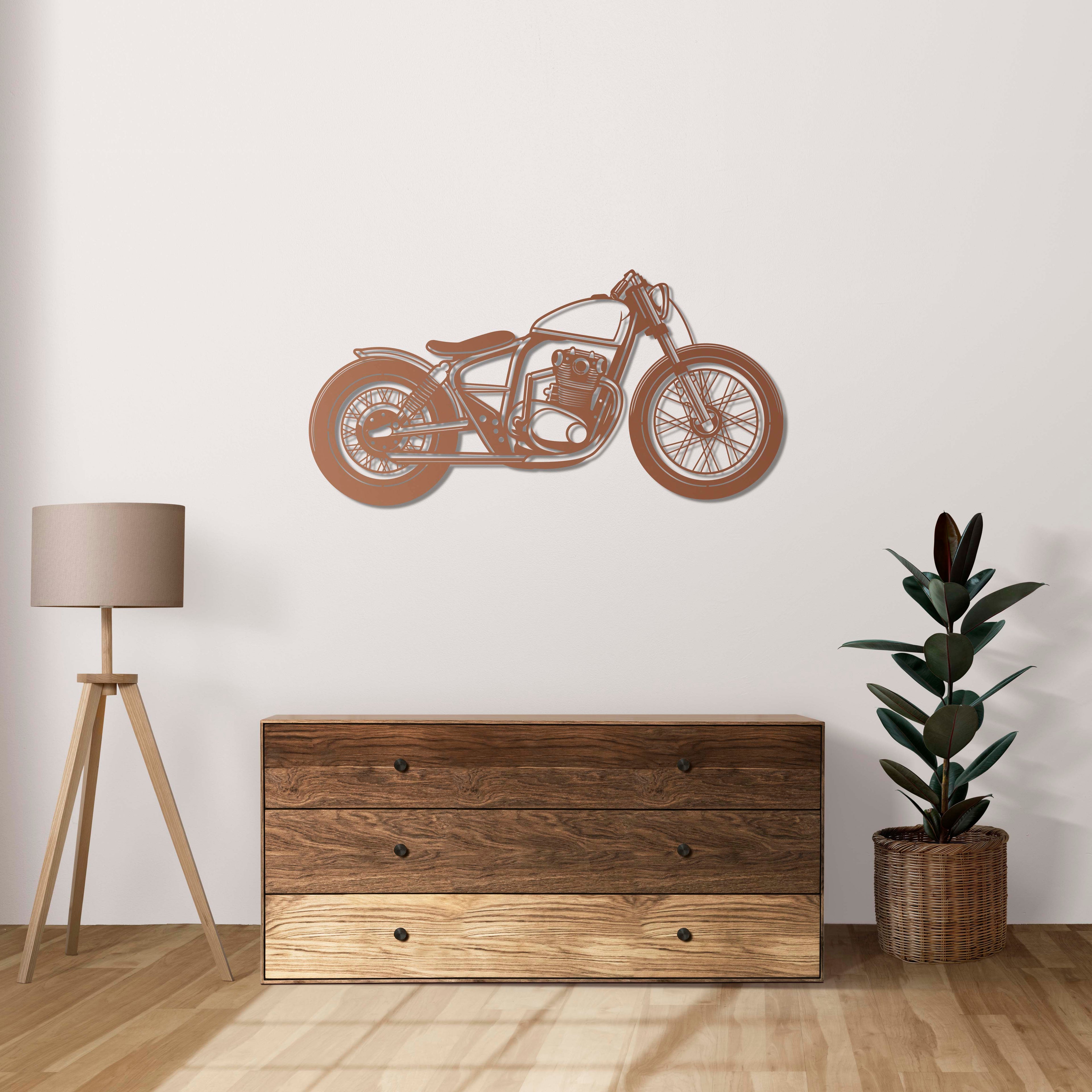 Classic Bobber Motorcycle Metal Wall Art | Vintage Bike Wall Sculpture