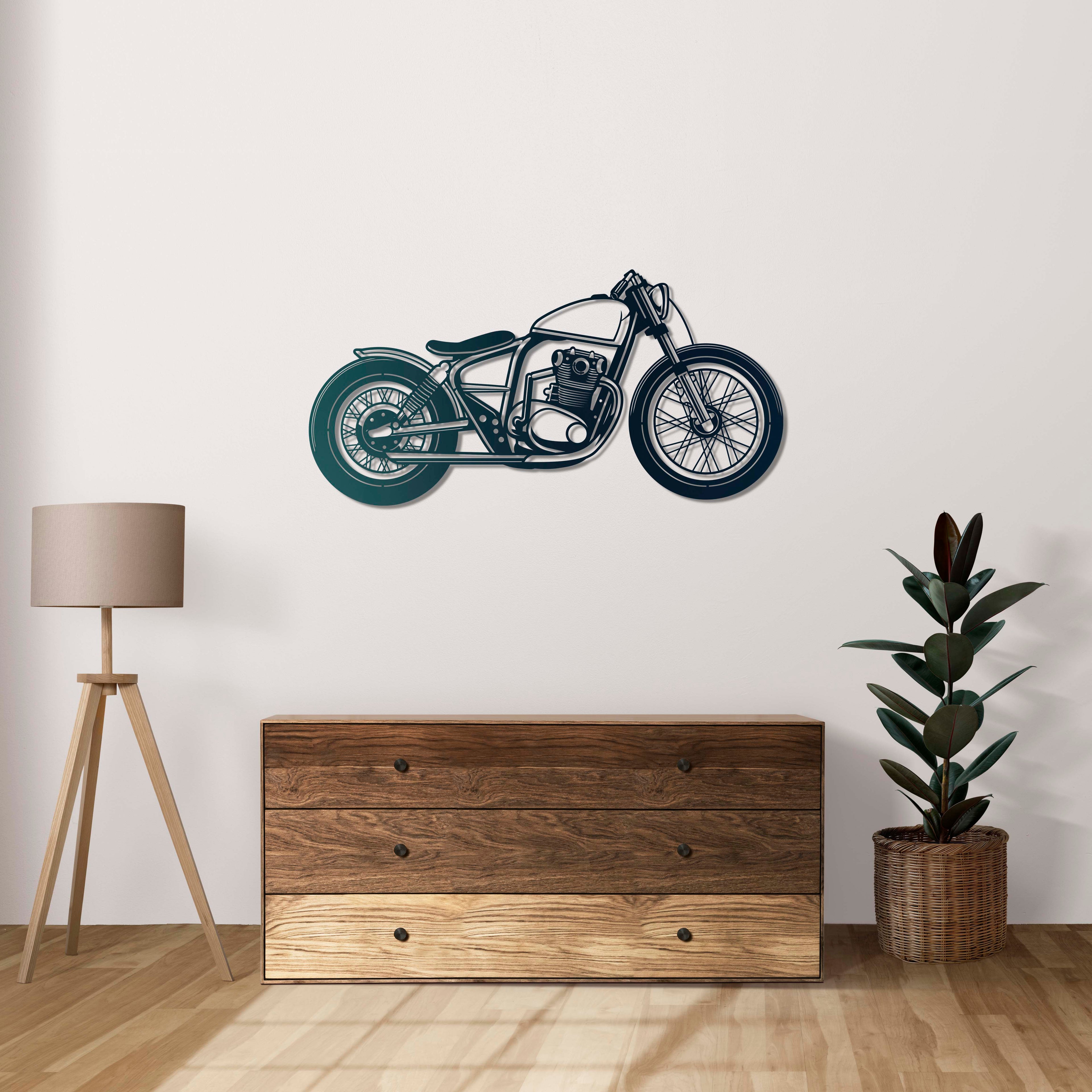 Classic Bobber Motorcycle Metal Wall Art | Vintage Bike Wall Sculpture