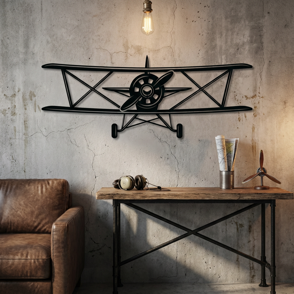 Propeller Airplane Metal Wall Art | Vintage Aviation Wall Sculpture