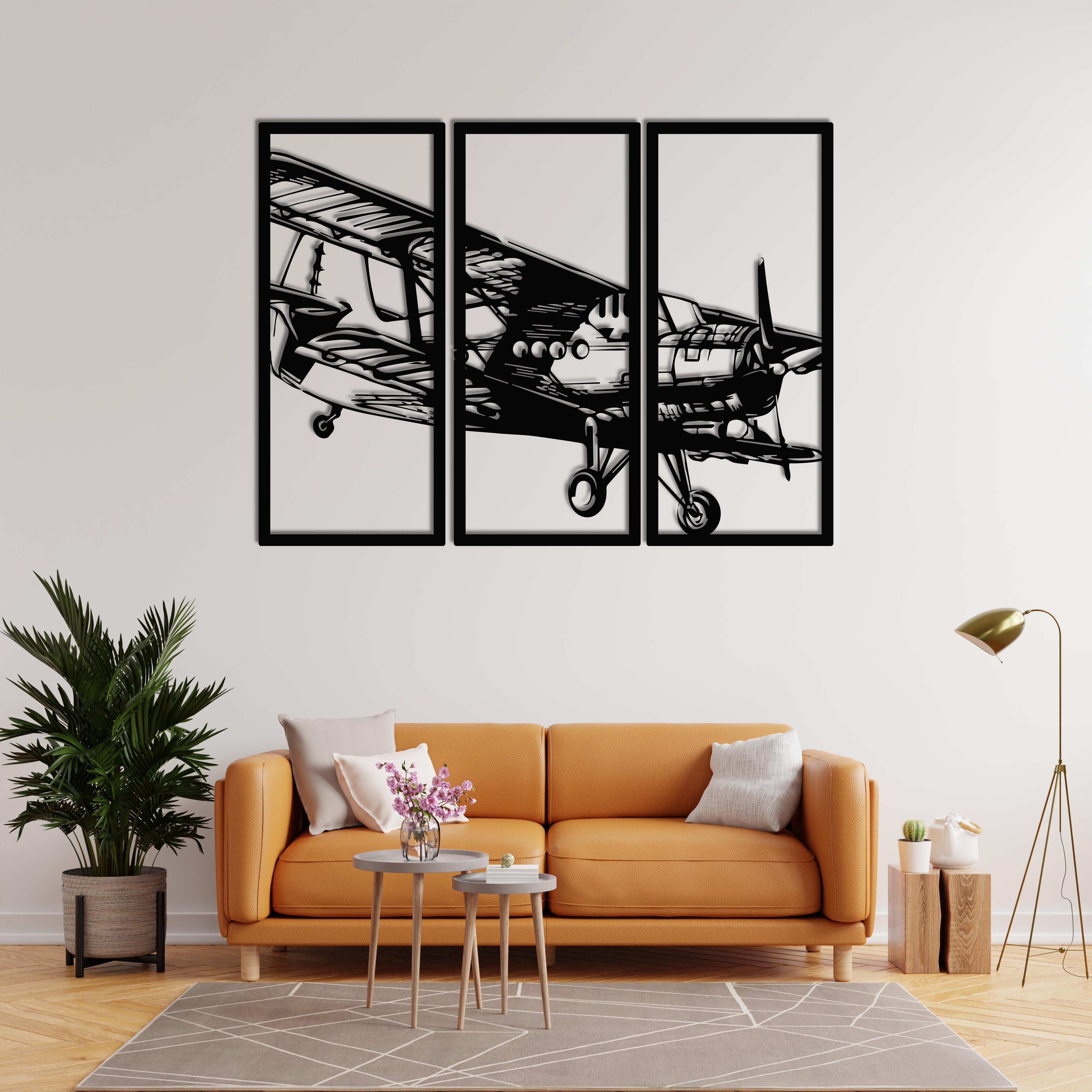 Vintage Airplane Metal Wall Art | 3-Piece Decorative Wall Sculpture