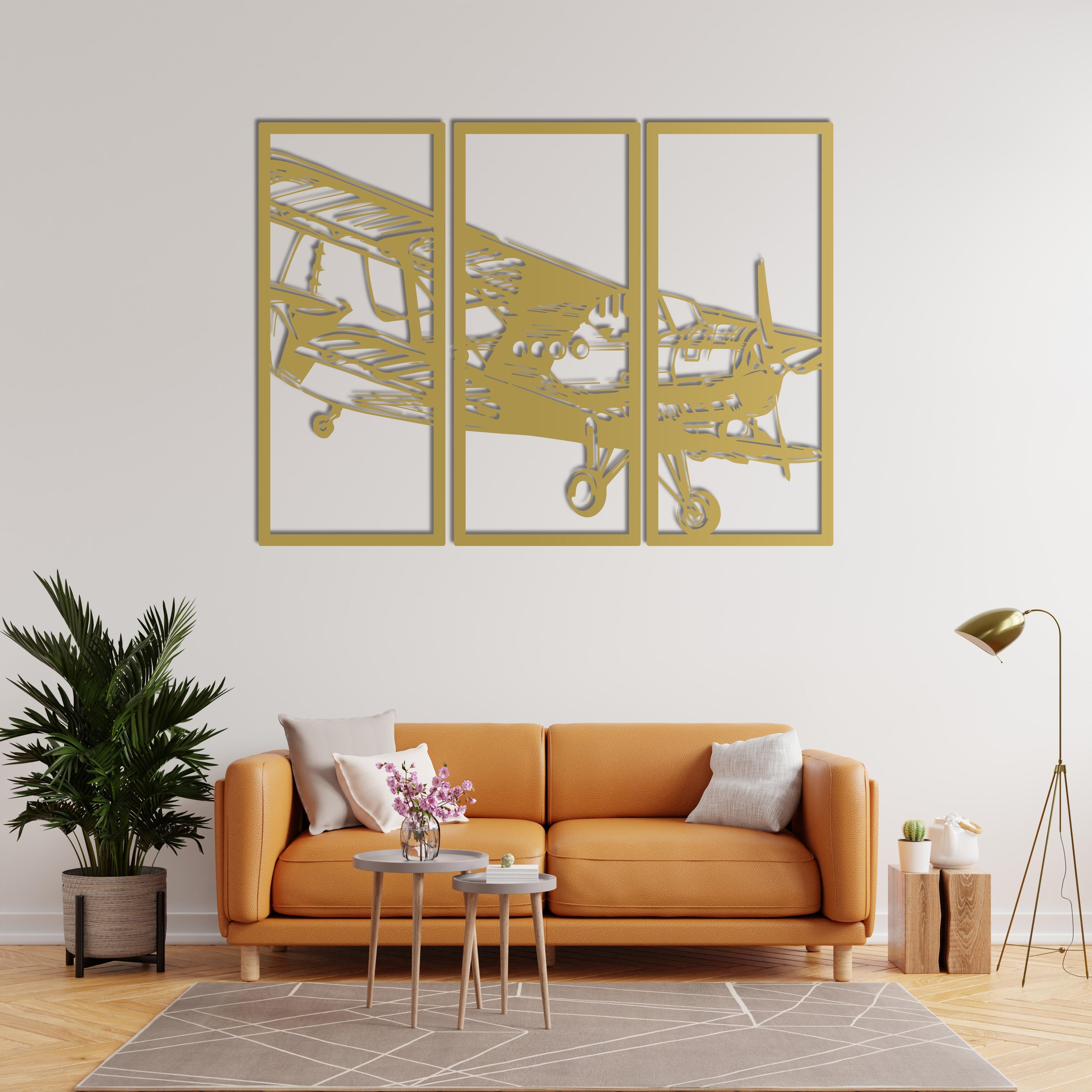 Vintage Airplane Metal Wall Art | 3-Piece Decorative Wall Sculpture