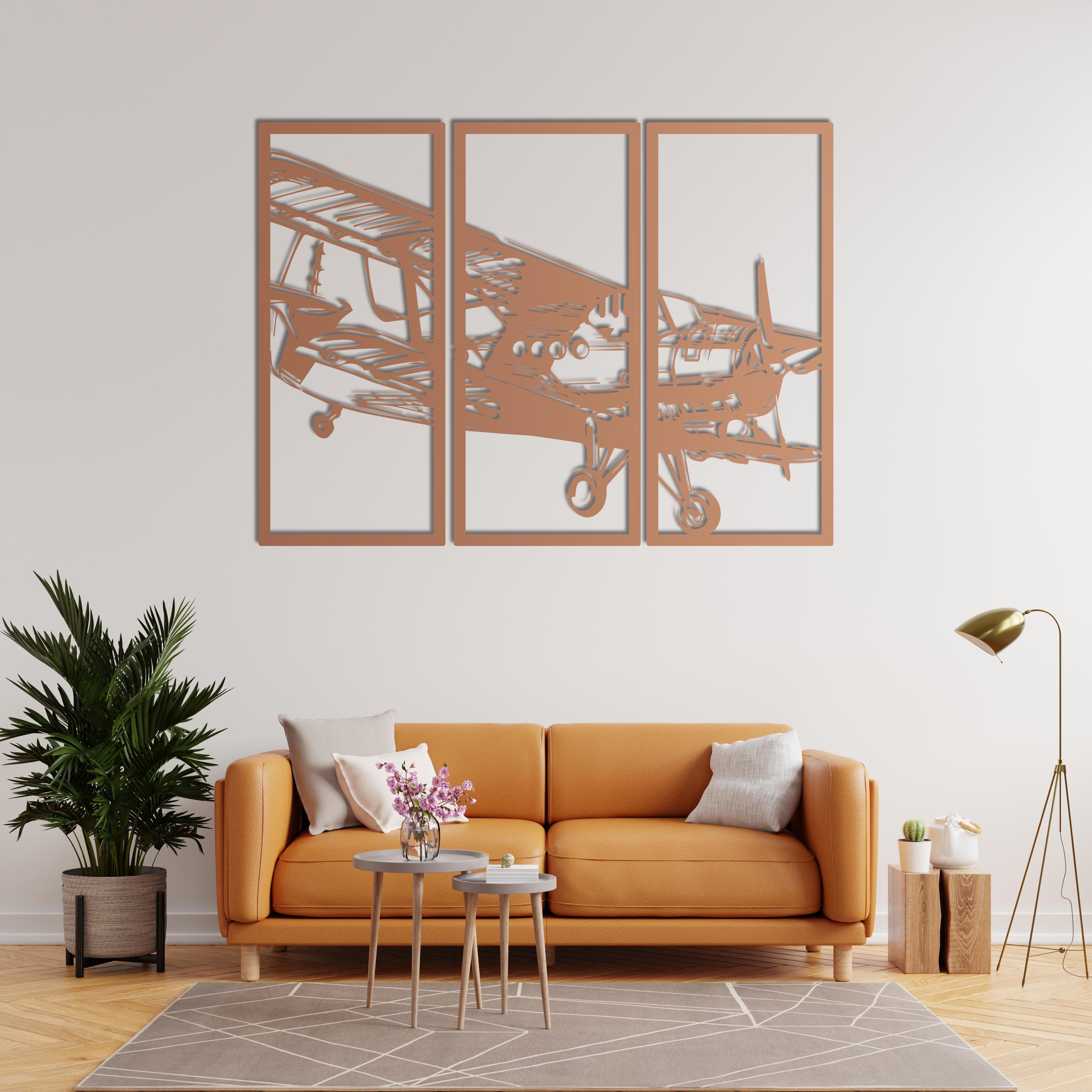 Vintage Airplane Metal Wall Art | 3-Piece Decorative Wall Sculpture