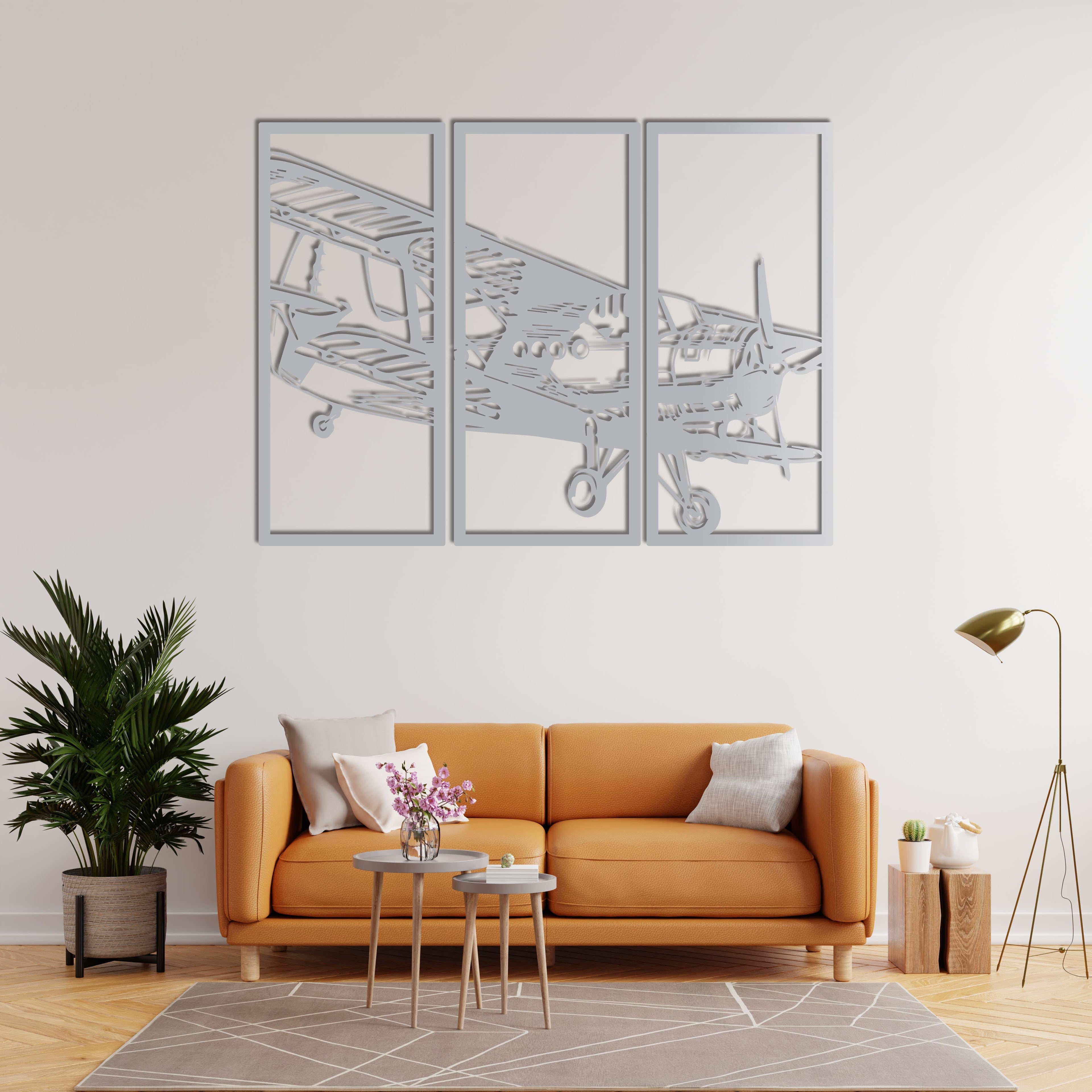 Vintage Airplane Metal Wall Art | 3-Piece Decorative Wall Sculpture