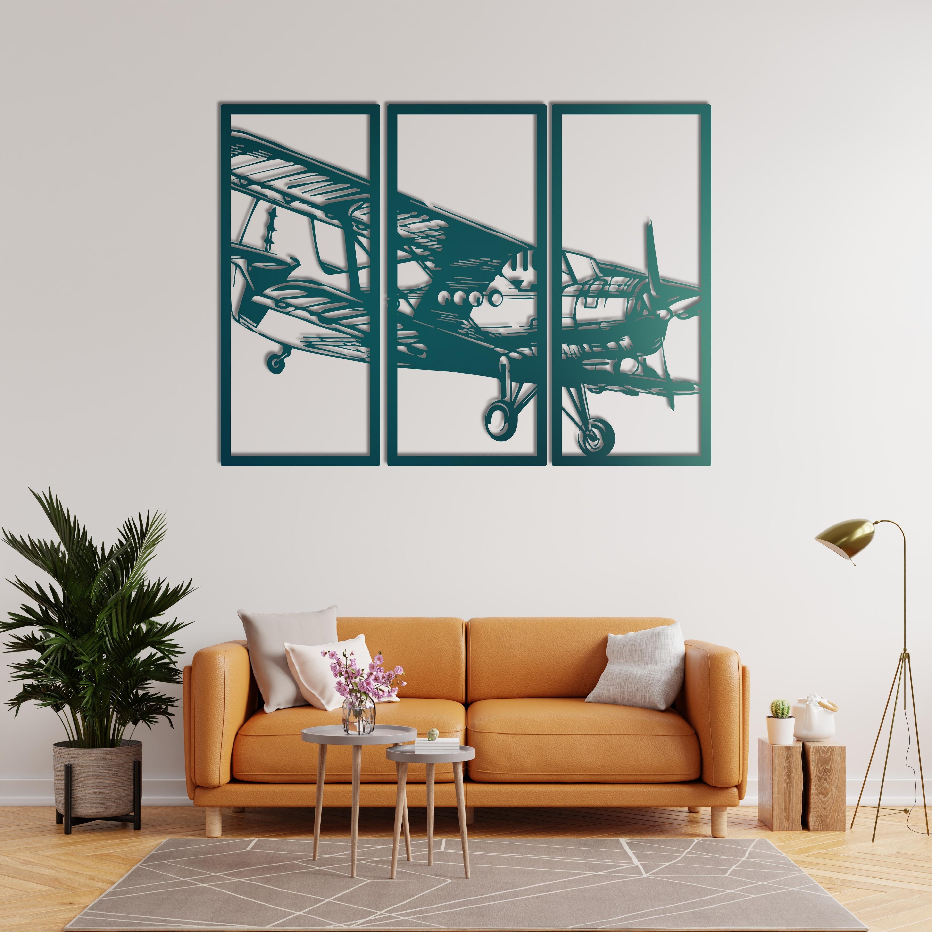 Vintage Airplane Metal Wall Art | 3-Piece Decorative Wall Sculpture