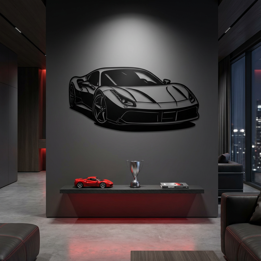 Ferrari 488 GTB Metal Wall Art | Supercar Decorative Wall Sculpture
